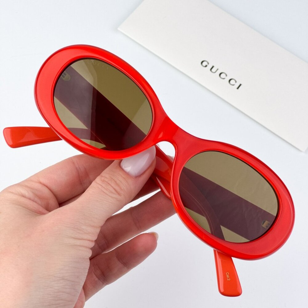 Gucci Gg1587s 003 Brand New Sunglasses Orange Brown Women Oval
